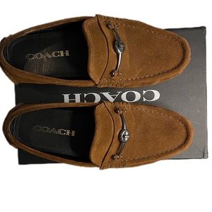 Coach mens suede tan/brown turnlock driving loafers Crosby